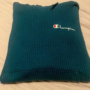 Waffle knit hooded pullover